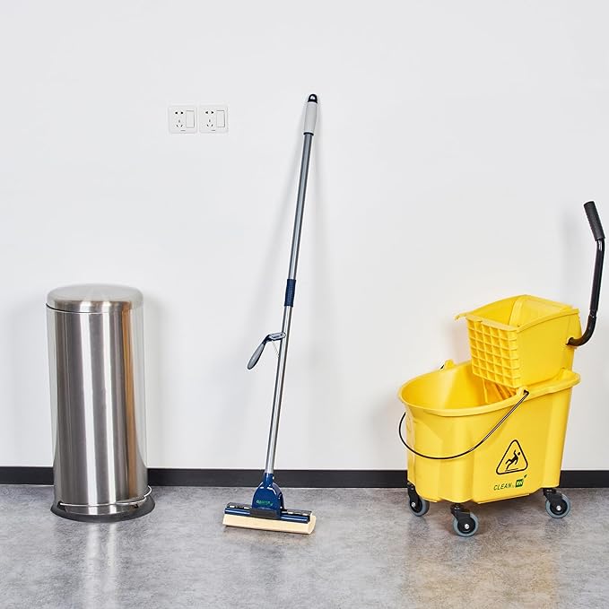 Restaurantware-Clean Tek Professional Self Wringing Mop, 1 Absorbent Sponge Mop - 48 Inch Handle, Secure Attachment, Blue Cellulose Sponge, For Floor Cleaning Bathrooms, Kitchens, And More