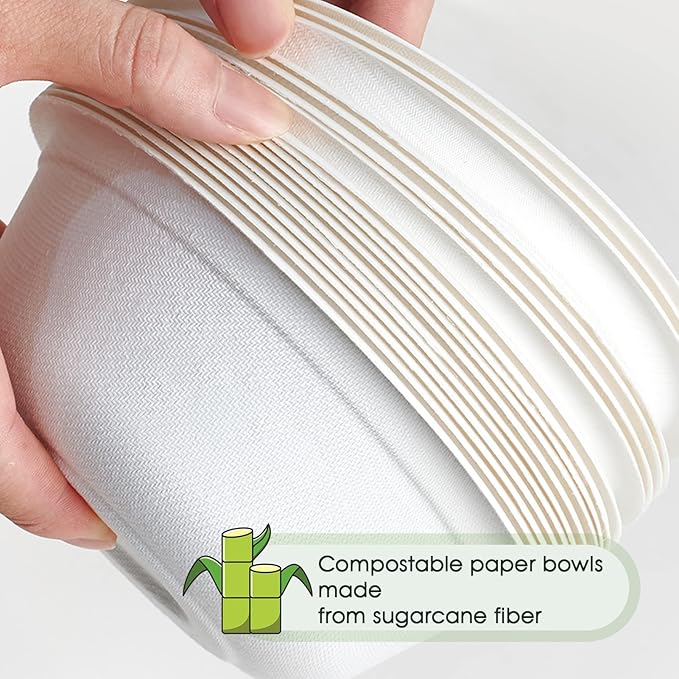 ECOLipak 500 Pack 12 oz Paper Bowls Disposable, Heavy-Duty Biodegradable Compostable Bowls Made of Natural Sugarcane Bagasse, Suitable for Salad, Dessert, Milk, Cereals