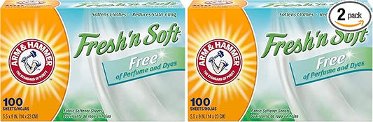 Arm & Hammer Fabric Softener Sheets, Free of Perfumes and Dyes, 100 Count, (Pack of 2)