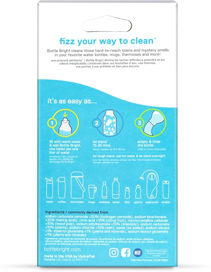 Bottle Bright Cleaning Tablets 12, 36, 78 Count – Water Bottle Cleaner for Stainless Steel, Tumblers, Thermos | Removes Coffee Tea Stains, Eliminates Odors, Easy and Safe Cleaning