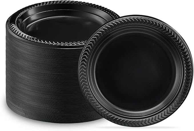 PLASTICPRO 400 PCS Black Plastic Plates Light Weight 6 Inch Plastic Dessert Plates Black Plates Disposable for Party and Wedding