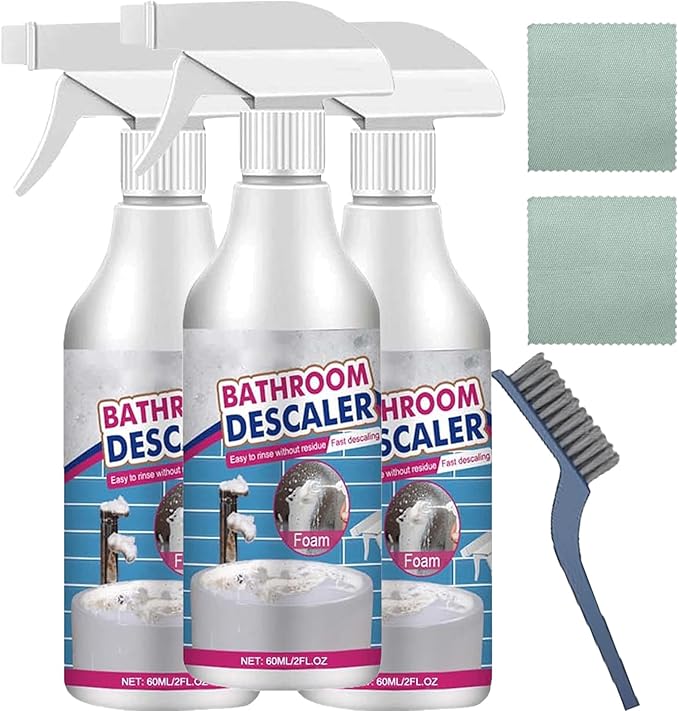 2.02 Floz Bathroom Descaler Foam Cleaner, 2025 New Bathroom Descaler Foam Cleaner Spray, All Purpose Rinse Cleaning Foams Spray, For Toilet Bath Shower Glass Sink Cleaner (1, 3pcs)
