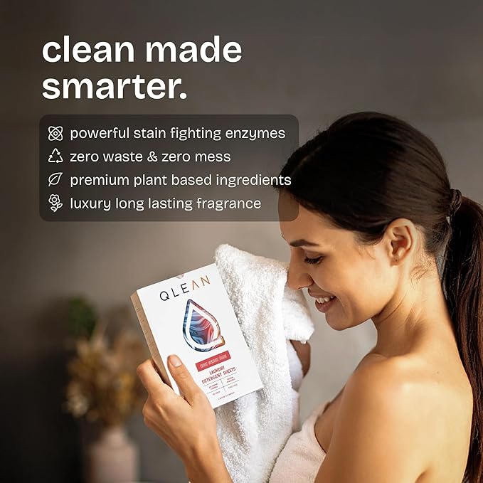QLEAN Laundry Detergent Sheets Unscented (120 Loads) – Fragrance-Free Plant-Based Laundry Sheets for Sensitive Skin & Babies, Hypoallergenic, HE Compatible, Biodegradable Eco Detergent Strips