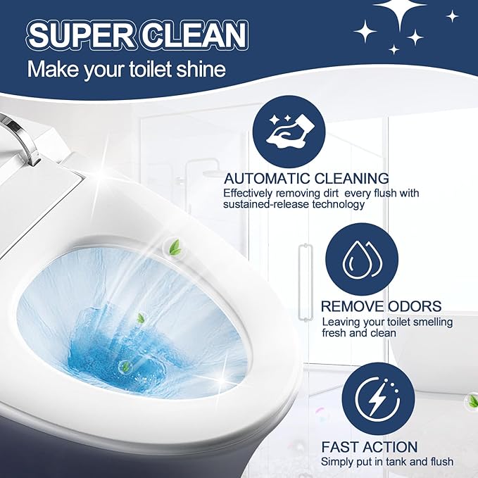 Msvvko Toilet Bowl Cleaners, Automatic Long-Lasting Blue Toilet Cleaner Bottle, Septic Safe Toilet Bowl Tablets in Bottles, Fresh Bathroom & Deodorize, 9 Pack, 2300 Flushes Each