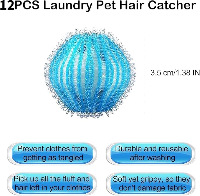 12PCS Pet Hair Remover for Laundry, Reusable Dog & Cat Hair Remover Tool, Suitable for Washing Machines, Dryers, Effectively Removes Pet Hair, Lint and Dander from Bedding and Clothing.