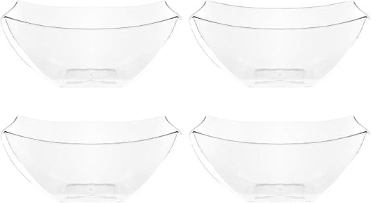 PLASTICPRO Disposable Square Serving Bowls, Party Snack or Salad Bowl, Plastic Clear or White Pack of 4 (8 OUNCE, Clear)