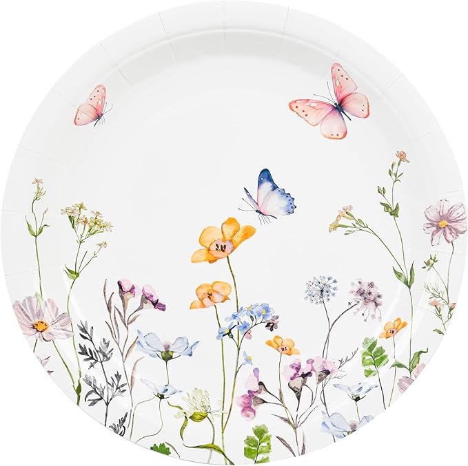 AimFun 48 Pcs Wildflower Paper Plates 9 Inch Disposable Floral Plates Spring Summer Watercolor Rustic Botanical Dinner Plates for Baby Shower Birthday Bridal Shower Wedding Tea Party