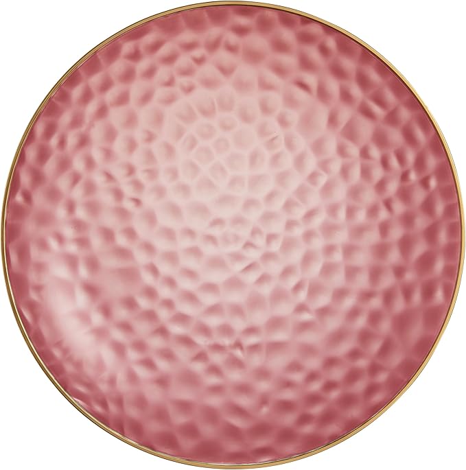 PLASTICPRO 30 Pack Hammered Plastic Plates Heavyweight Disposable Plastic Plates Elegant Clear Platsic Party Dishes (Hammered Pink With Gold Rim, 10'' INCH PLATES)