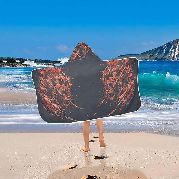 Hooded Towel for Kids Fire Lion Beach Wrap Bath Towels 50x23.5in