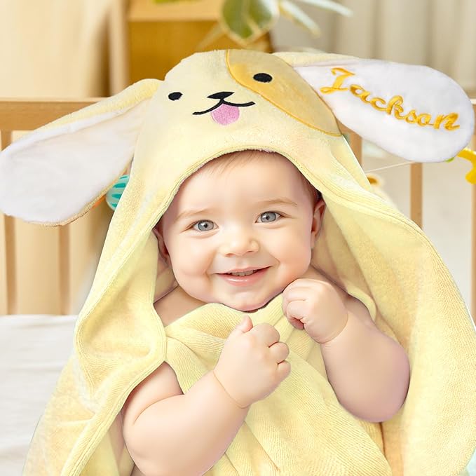 Custom Hooded Bath Towel for Babies,Soft Highly Absorbent Puppy Baby Towel with Name,Baby Bath Towels for Girls Boys,Personalized Baby Shower Birthday Gifts for Toddler Newborn Kids