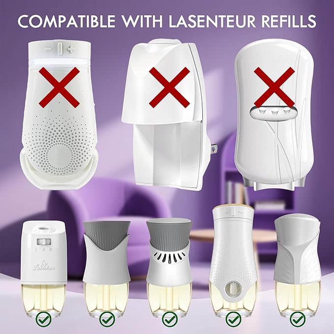 Plug In Air Freshener Starter Kit, 12 Refills + 1 Warmer, Lavender, Vanilla & Fresh Linen Scents for Home, Bathroom & Office, Compatible with Air Wick & Glade, Not Include Glade Plus