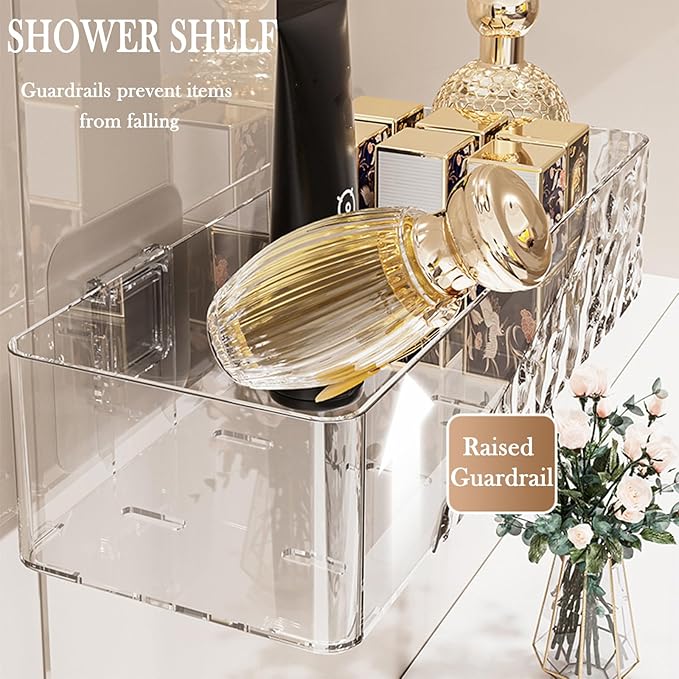 Lae Nuvole Wall Mounted Bathroom Caddy Organizer, Adhesive Shower Shelf for Inside Shower Caddy Plastic Bathroom Organizers and Storage for Wall, Bath, Makeup, Home Decor, No Drilling (Black)