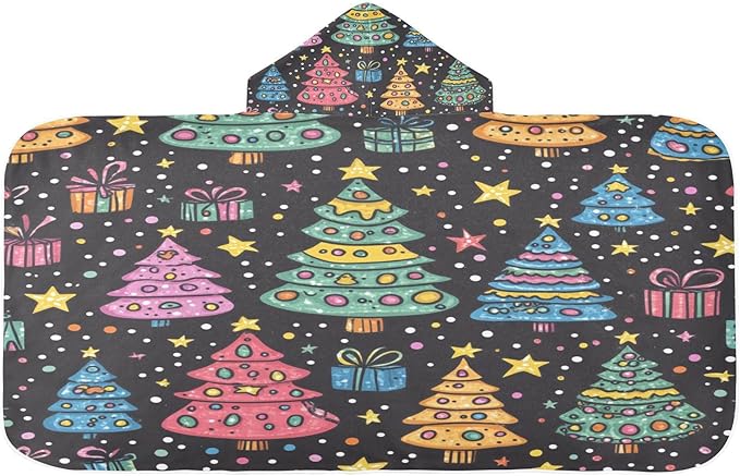 Blueangle Kids Bath Towel Wrap - Cartoon Christmas Trees Hooded Kids Towel - Super Soft Absorbent Quick Dry Toddler Shower Pool Beach Towel