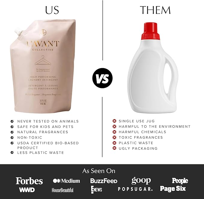 L'AVANT Collective Luxury Laundry Detergent Refill | Eco-Friendly, 75% Less Plastic | Blushed Bergamot | Natural Non-Toxic Liquid Laundry Soap with Enzymes | Plant-Based, HE Compatible | 32 oz