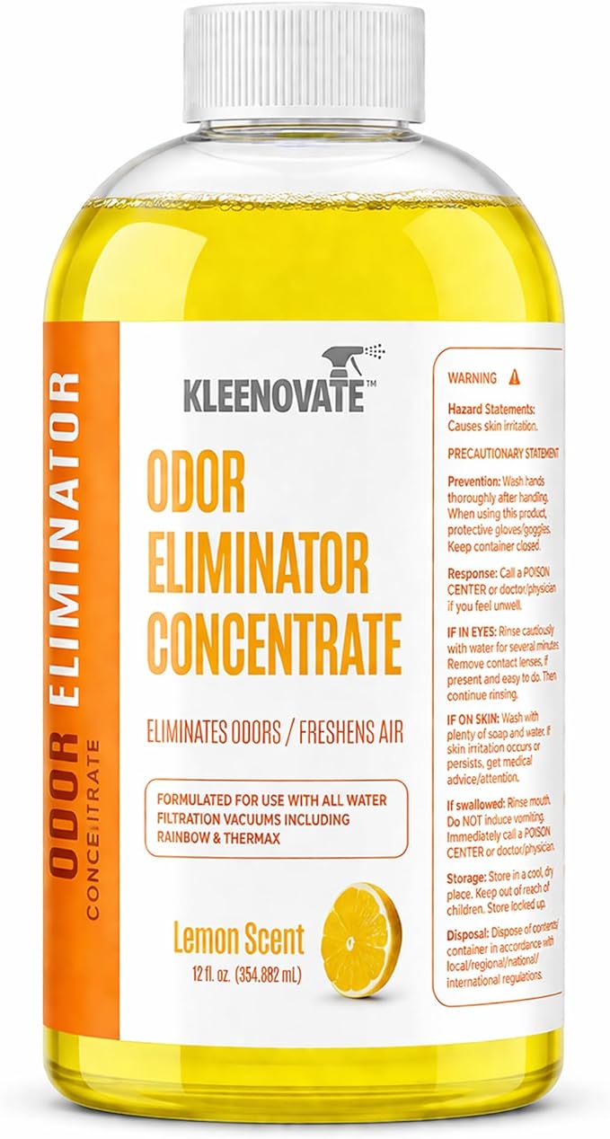Odor Eliminator Air Freshener & Deodorizer Concentrate, Compatible for Rainbow, Sirena, Thermax, Prolux - Biodegradable Formula for Spraying & Water Based Vacuums - 12 fl oz. (Lemon)