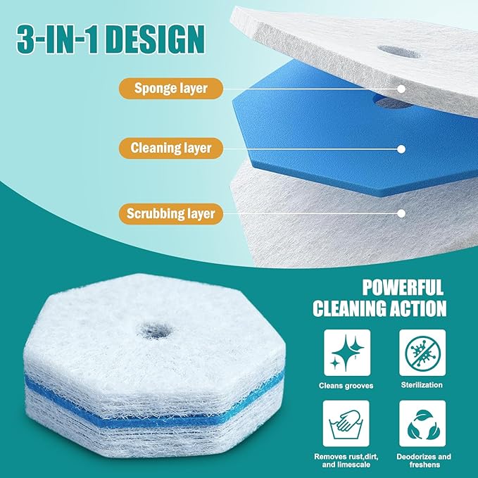 50 PCS Toilet Bowl Wand Refills, Disposable Toilet Brush Refills,Replacement Heads for Bathroom Washroom Cleaning Pads Compatible with Most Brushes Scrubbers Pack for Household Cleaning