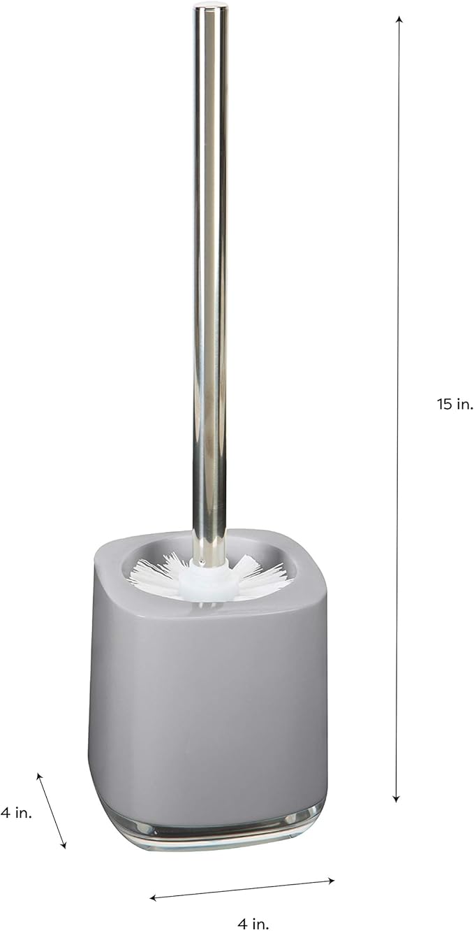 Bath Bliss Luxury Toilet Brush and Holder Set | Bathroom Cleaning | 360 Degree Brush | Short Design | Décor | Stainless Steel | Grey