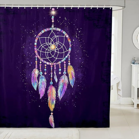 Luxury Dreamcatcher Bathroom Shower Curtain Set Boho Dream Catcher Decor Bath Curtain Colorful Feather Shower Curtain for Stalls Bathtubs Room Decor Purple Waterproof Bathroom Curtains 72x84 Inch