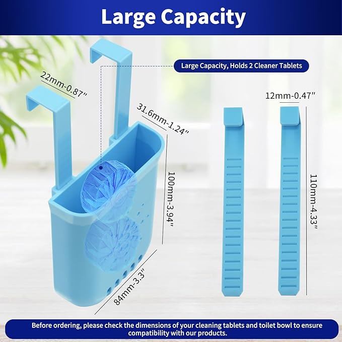 Controlled Release Toilet Bowl Cleaner Tablets Holder, Universal Toilet Tank Cleaner Dispenser with Adjustable Hooks, Hanging Bleach Tablet Bracket for Long-Lasting Cleaning, Prevents Tank Buildup
