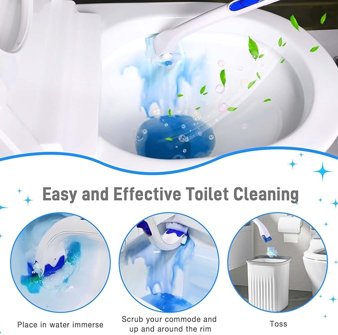 Toilet Cleaner Refill Pads Ocean Scent Enhanced Odor Control 72 Count Scrubber Refill Clean Stains Disposable Toilet Brush Refill for Toilet and Bathroom