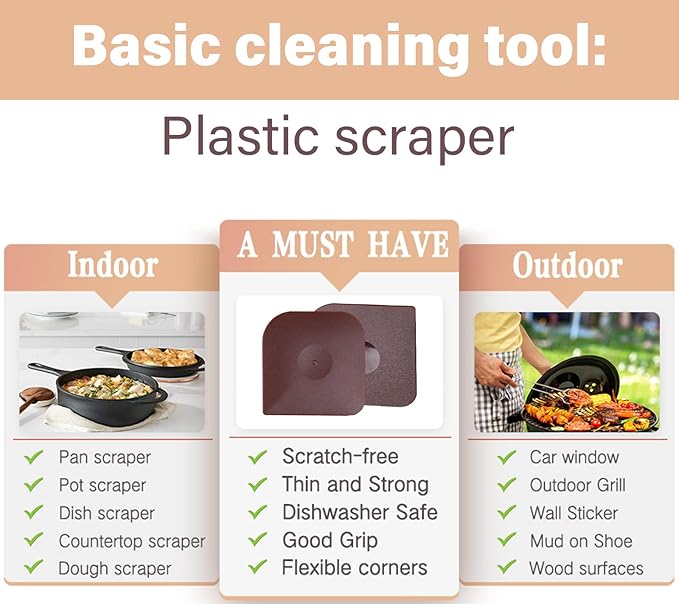 4.5" Cast Iron Scrubber+Pan Scraper, Cast Iron Pan Pot Skillet Cleaner Scrubber Kit, 316 Chain Mail Scrubber Cast Iron Cleaner, Skillet Carbon Steel Pan Wok Dutch Oven Cleaning Kit,316 Chain Scrubber