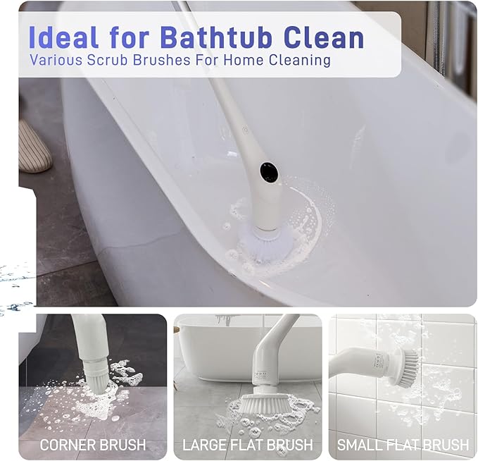 FUNCCUBE Electric Spin Scrubber - Bathtub Shower Scrubber,Bathroom Cleaning Brush Floor Brushes with Long Handle,Power Cordless Automatic Handheld Mop Cleaner for Bath Tub Kitchen Tile Grout Hardwood