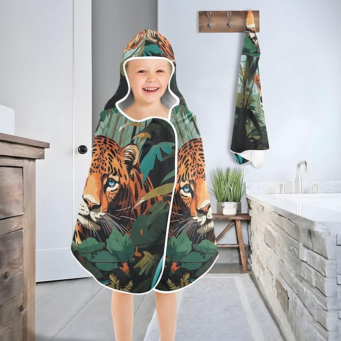 Hooded Towel for Kids Tiger in The Forest Beach Wrap Bath Towels 50x23.5in