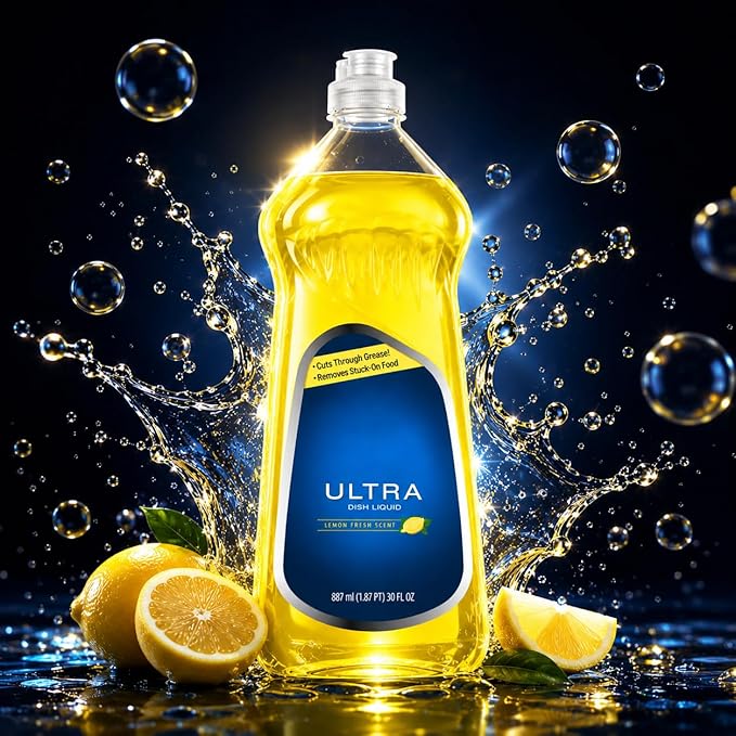 Liquid Dish Soap Lemon Fresh Scent, Large 30 fl oz Dishwashing Liquid with Easy Pour Bottle for Everyday Kitchen Cleaning Use
