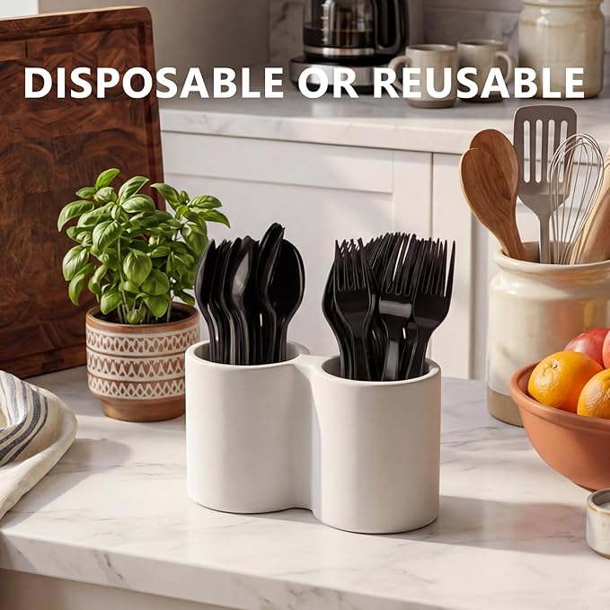 SACATR 1000 Count Black Plastic Forks Heavy Duty, Disposable Bulk Forks, BPA-Free Heat Resistant Cutlery for Restaurant Catering Party Events