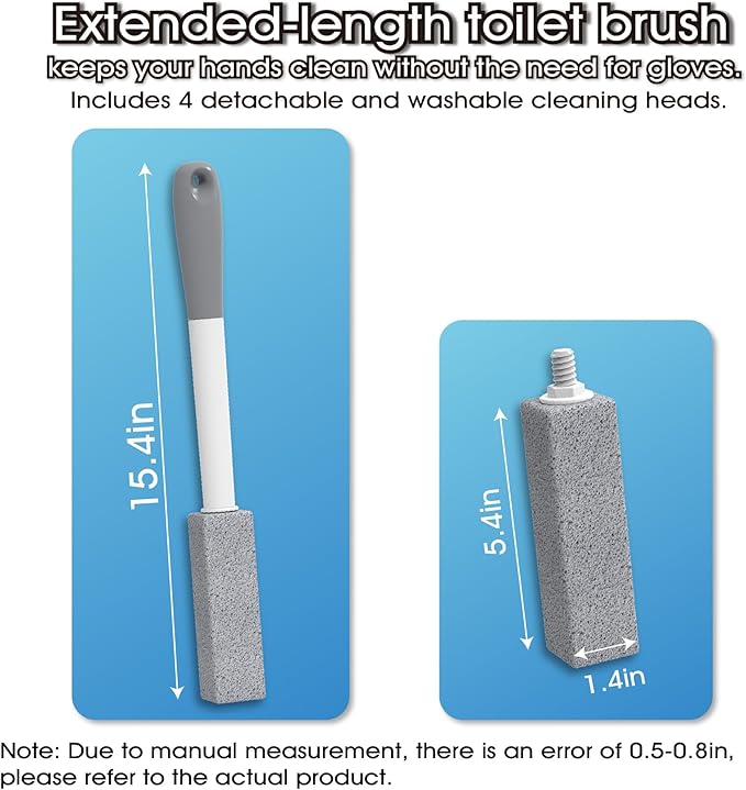 4-Pack Pumice Stone Toilet Bowl Cleaner with Long Handle, No-Touch Replaceable Stone Heads for Toilets, Bathtubs, Sinks, Grills, Swimming Pools