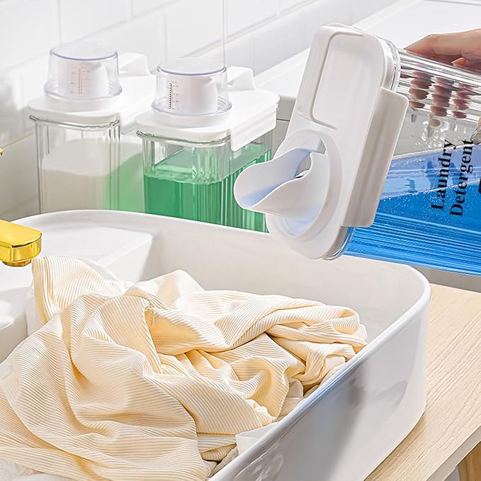 [2 Pack] Laundry Detergent Dispenser for Laundry Room Organization and Storage,2000ml Laundry Soap Dispenser，Liquid Laundry Detergent Dispenser with 4 Removable Labels, BPA Free & Pet Plastic, Clear
