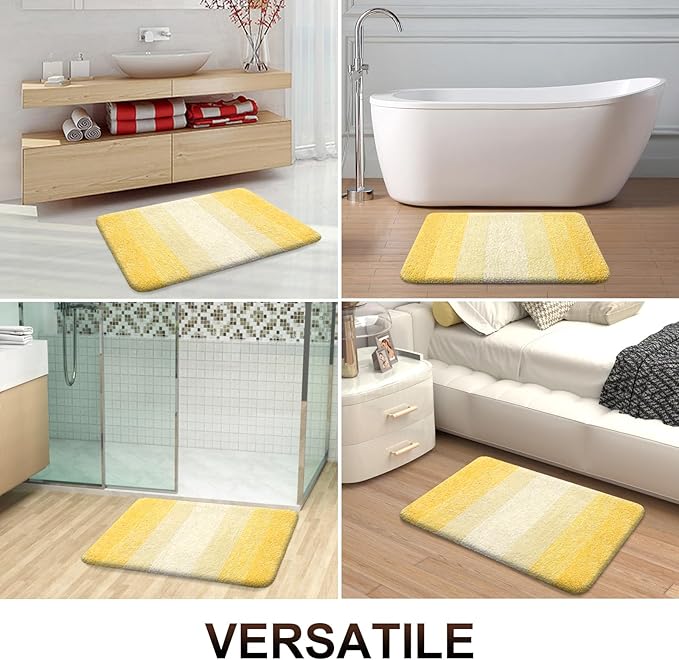 OLANLY Bathroom Rugs Sets 3 Piece, Soft Absorbent Microfiber Bath Mats and U-Shaped Contour Toilet Rug, Plush Shaggy Bath Mat Set for Bathroom (30"x20"+24"x16"+24"x20", Yellow)