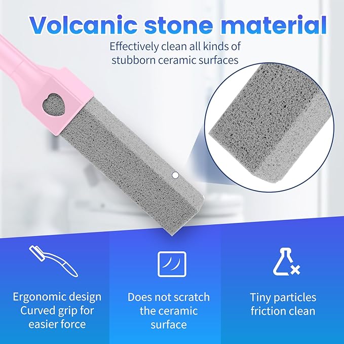 15 Packs Pumice Cleaning Stone, Pumice Stone for Toilet Cleaning with Removable Extra Long Handle, Powerful Cleaner for Hard Water Rings,Calcium Stains, Stone Toilet Bowl Cleaner for Home (15, Pink)