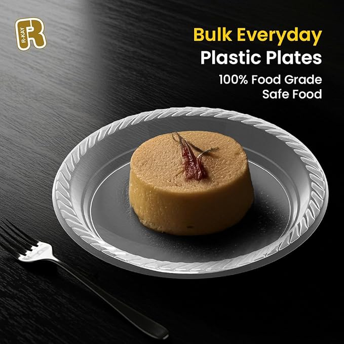 R-kay 100 Pack 6 Inch Clear Plastic Plates - Heavy Duty Small Dessert Plates - Microwavable Small Appetizer Plates - Premium 6 inch Disposable Plates