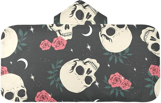 SUABO Kids' Bath Towels Skull Pink Rose Hooded Towels for Boys Girls,Toddler Towels Multi-Purpose for Beach,Pool and Bathroom,23.5" x 50", Soft and Highly Absorbent
