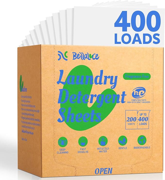Laundry Detergent Sheets - Fragrance Free Laundry Sheets, 400 Loads, Eco-Friendly, Plastic-Free, Space Saving, Fast Dissolve & Hypoallergenic