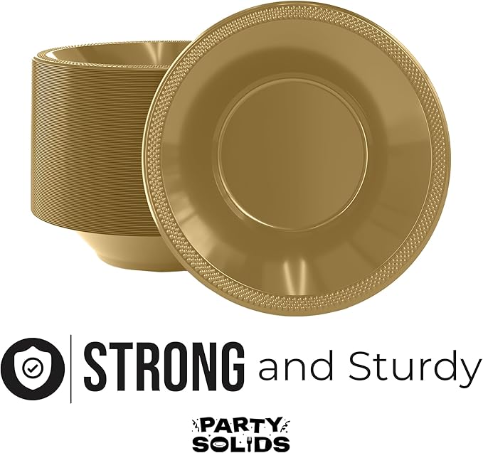 Party Solids 12 Oz Gold Plastic Bowls Disposable Bowls for Hot Food Soup 50 Pcs - For Soup, Salad, Cereal, Desserts & Party Supplies