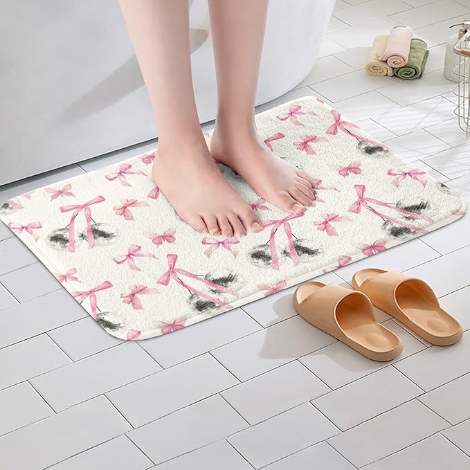 Pink Bow Tie Kids Bath Mats,Disco Crystal Ball Western Cowgirl Rustic Mats Rugs for Girls,Bowknot Butterfly Knot Patchwork Bath Carpets,Noble Bath Rugs,Absorbent Floor Mats,20Wx32L Inches