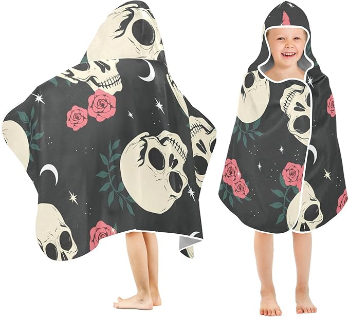 SUABO Kids' Bath Towels Skull Pink Rose Hooded Towels for Boys Girls,Toddler Towels Multi-Purpose for Beach,Pool and Bathroom,23.5" x 50", Soft and Highly Absorbent