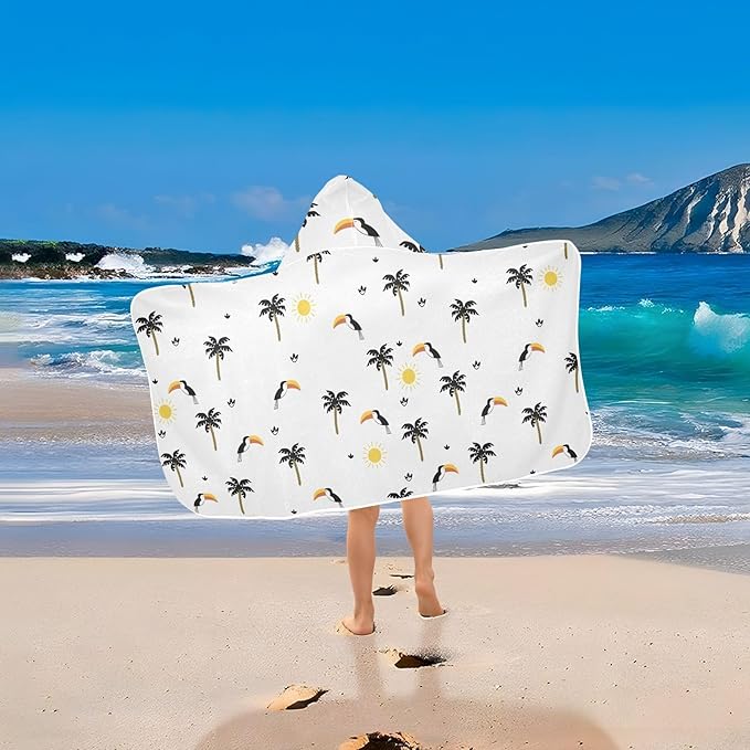 susiyo Kids Hooded Bath Towel Funny Toucans Palms Beach Towel for Kids 23.5 x 50 Inch Microfiber Soft Absorbent Quick Dry Bath Swim Pool Towel Wrap Poncho Bathrobe with Hood for Kids Toddler