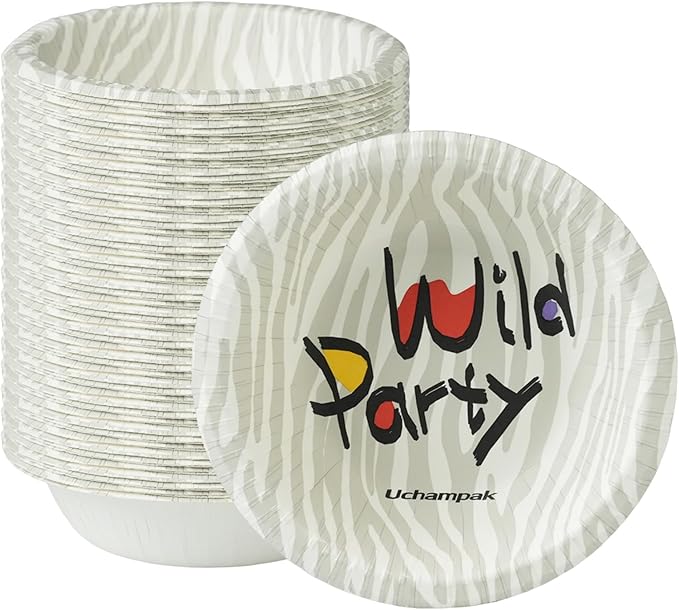 50 Pack Paper Bowls, 8 Oz Disposable Soup Bowl, Heavy Duty Printed Disposable Bowls Bulk For Snacks, Dessert, Breakfast, Lunch And Dinner Meals (Zebra Stripe)