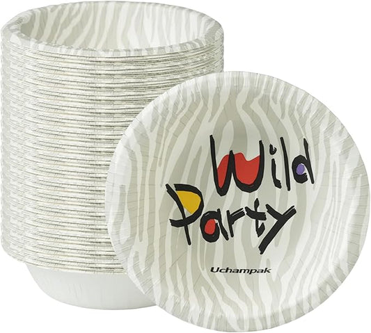 50 Pack Paper Bowls, 8 Oz Disposable Soup Bowl, Heavy Duty Printed Disposable Bowls Bulk For Snacks, Dessert, Breakfast, Lunch And Dinner Meals (Zebra Stripe)