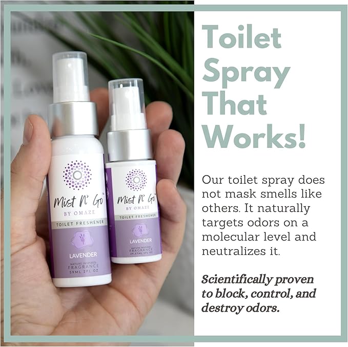 Mist N’ Go by Omaze Travel Bathroom Spray for Toilet Spray Odor Eliminator - Travel Toilet Spray for Bathroom Air Freshener Spray for Bathroom Deodorizer - Lavender Regular Size (2oz x3)