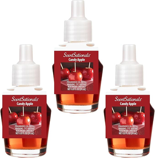 ScentSationals Candy Apple Fragrance Oil Plug In Air Freshener Refills 3-Pack - Works with Scentsationals Wall Plugs, Long-Lasting Home Fragrance, 0.8 fl oz Each, Packaging May Vary