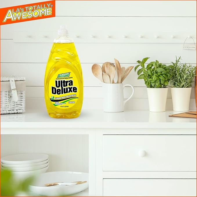 La's Totally Awesome Dish Soap Liquid – Lemon Scent (30 fl oz, Pack of 8) – Grease-Fighting Dishwashing Liquid from Awesome Cleaner Brand