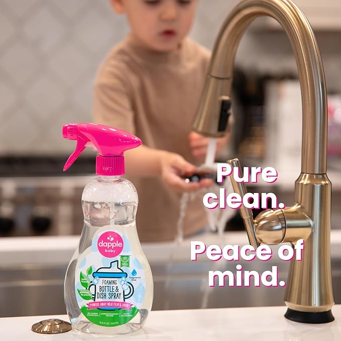 Dapple Baby Fragrance-Free Foaming Bottle & Dish Spray - (2 Pack) 16.9 fl oz - Plant-Powered Cleaner for Baby Bottles, Pump Parts, and Sippy Cups - Includes 1 Pump