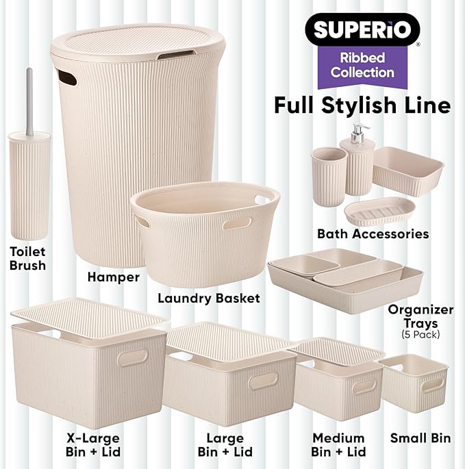 Eco-Friendly Decorative Plastic Toilet Bowl Brush and Holder Set, (1 Pack) Cleaner Scrubber for Bathroom - Ribbed Design