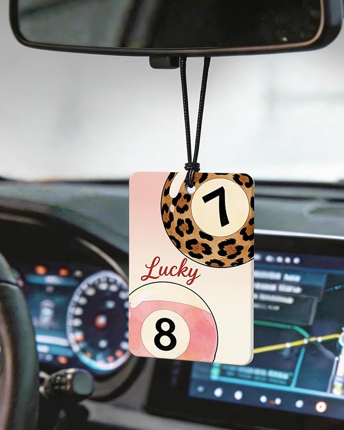 Trendy Pink Leopard Print Orange Citrus Car Air Freshener 4pcs, Girly Y2K Pink Disco Ball Cheetah Lucky 8 Ball Ace Card Hanging Scents Car Accessories Interior Mirror Decor for Girls