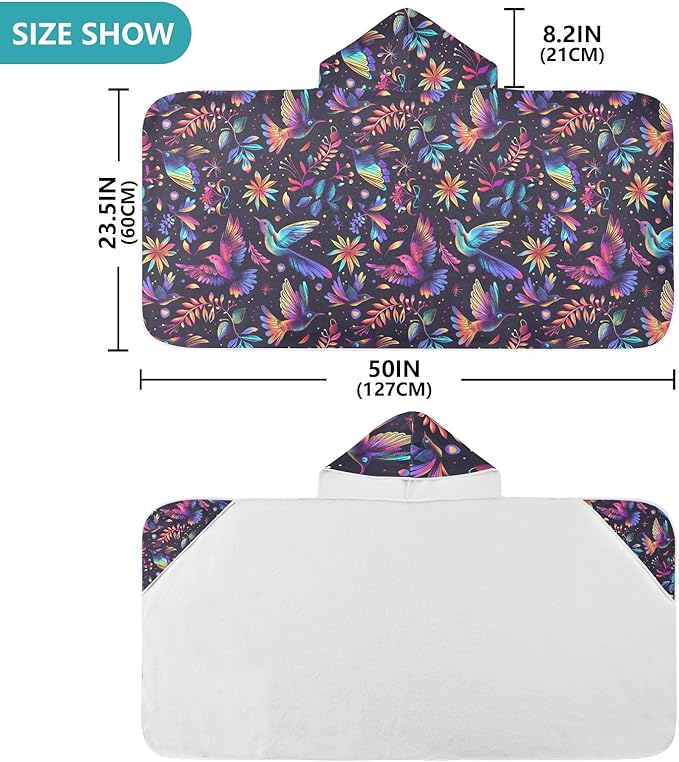 Hooded Towel for Kids Purple Bird and Flowers Beach Wrap Bath Towels 50x23.5in