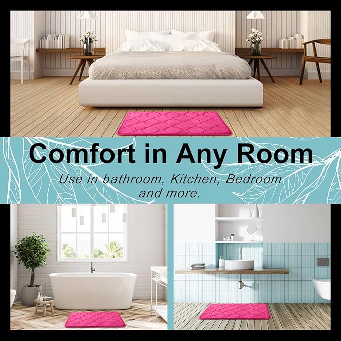 OLANLY Memory Foam Bath Mat Rug 44x24, Ultra Soft and Absorbent Bathroom Rugs, Non-Slip, Comfortable, Machine Washable Bath Carpet for Bathroom Floor, Tub, Shower and Home Decor Accessories, Deep Pink